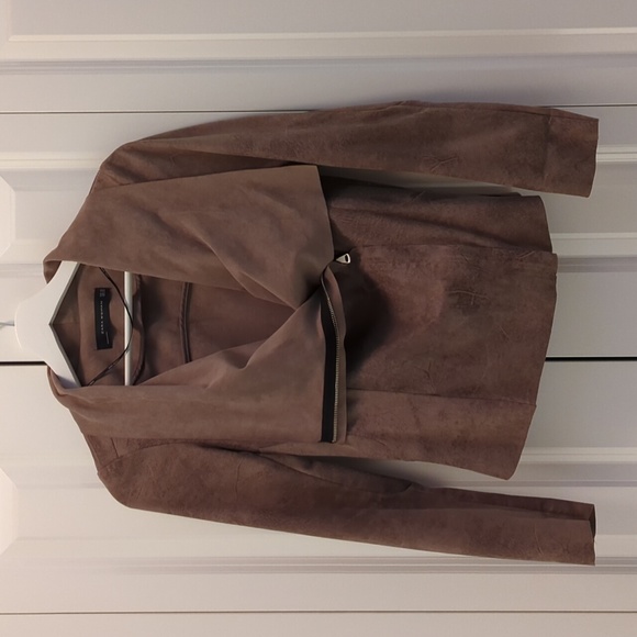Zara Faux Suede Leather Jacket Lightweight Biker Moto Cowl Neck, Size XS - Picture 1 of 7